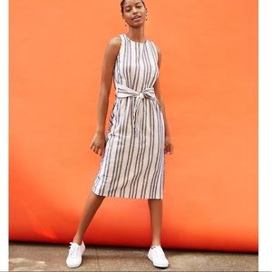LOFT Eyelash Striped Tie Waist Midi Dress